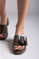 Mules από ψάθα με εφέ τοκά Refresh 172522 - Μαύρο - thefashionproject.gr - Refresh