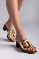 Mules από ψάθα με εφέ τοκά Refresh 172522 - Μπεζ - thefashionproject.gr - Refresh