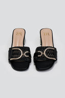 Mules από ψάθα με στρας ERYNN - Μαύρο - thefashionproject.gr - ERYNN