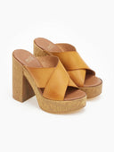 Mules crossover δερμάτινα με φελλό - Κάμελ - thefashionproject.gr - Estil