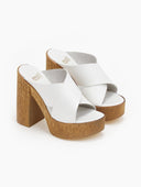Mules crossover δερμάτινα με φελλό - Λευκό - thefashionproject.gr - Estil