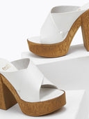Mules crossover δερμάτινα με φελλό - Λευκό - thefashionproject.gr - Estil
