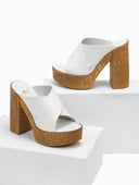 Mules crossover δερμάτινα με φελλό - Λευκό - thefashionproject.gr - Estil