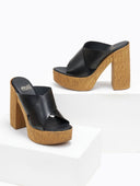 Mules crossover δερμάτινα με φελλό - Μαύρο - thefashionproject.gr - Estil