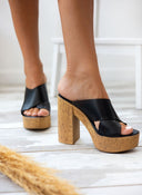 Mules crossover δερμάτινα με φελλό - Μαύρο - thefashionproject.gr - Estil