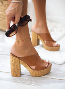 Mules crossover δερμάτινα με φελλό - Ταμπά - thefashionproject.gr - Estil