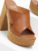 Mules crossover δερμάτινα με φελλό - Ταμπά - thefashionproject.gr - Estil