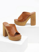 Mules crossover δερμάτινα με φελλό - Ταμπά - thefashionproject.gr - Estil
