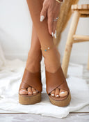 Mules crossover δερμάτινα με φελλό - Ταμπά - thefashionproject.gr - Estil