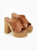 Mules crossover δερμάτινα με φελλό - Ταμπά - thefashionproject.gr - Estil