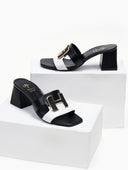 Mules δερμάτινα με διχρωμία Mariella Fabiani 2491/5 - Μαύρο - thefashionproject.gr - Mariella Fabiani