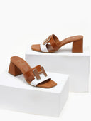 Mules δερμάτινα με διχρωμία Mariella Fabiani 2491/5 - Ταμπά - thefashionproject.gr - Mariella Fabiani