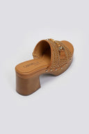 Mules δερμάτινα με ψάθα CARMELA 162334 - Κάμελ - thefashionproject.gr - CARMELA