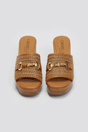 Mules δερμάτινα με ψάθα CARMELA 162334 - Κάμελ - thefashionproject.gr - CARMELA