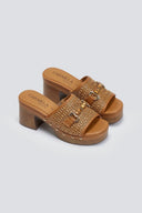 Mules δερμάτινα με ψάθα CARMELA 162334 - Κάμελ - thefashionproject.gr - CARMELA