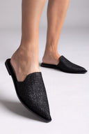 Mules μυτερά από ψάθα - Μαύρο - thefashionproject.gr - MIRA