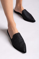 Mules μυτερά από ψάθα - Μαύρο - thefashionproject.gr - MIRA