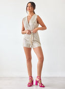 Ολόσωμο σορτς με παγιέτες - Μπεζ - thefashionproject.gr - The Fashion Project