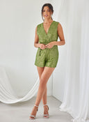 Ολόσωμο σορτς με παγιέτες - Πράσινο - thefashionproject.gr - The Fashion Project