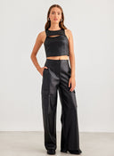 Παντελόνι cargo δερματίνη - Μαύρο - thefashionproject.gr - The Fashion Project