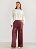 Παντελόνι cargo δερματίνη - Μπορντό - thefashionproject.gr - The Fashion Project