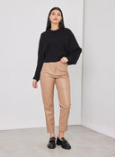 Παντελόνι ψηλόμεσο δερματίνη με ραφές - Caramel - thefashionproject.gr - The Fashion Project
