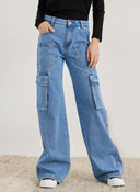 Παντελόνι τζιν cargo wide leg - Μπλε denim - thefashionproject.gr - The Fashion Project