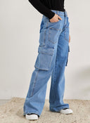 Παντελόνι τζιν cargo wide leg - Μπλε denim - thefashionproject.gr - The Fashion Project