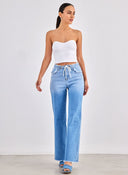 Παντελόνι τζιν wide leg με ξέφτια