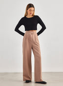 Παντελόνι υφασμάτινο office με velcro - Μπεζ - thefashionproject.gr - BISOU