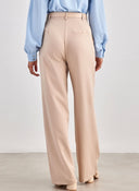 Παντελόνι υφασμάτινο wideleg με ζώνη - Μπεζ - thefashionproject.gr - BISOU