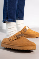 Παντόφλες suede με velcro και συννθετική γούνα ERYNN
