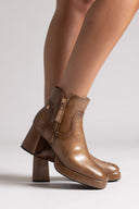 Patent Ankle Boots Xti 144272 with Block Heel - Light Brown Patent - thefashionproject.gr - Xti Footwear