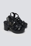 Πέδιλα δερμάτινα gladiator με τακούνι TFP - Μαύρο - thefashionproject.gr - TFP