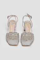 Πέδιλα δερμάτινα με στρας φάσα Iris sandals - Ασημί - thefashionproject.gr - IRIS