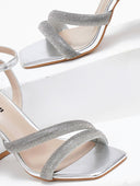 Πέδιλα με φαρδιές στρας φάσες - Ασημί - thefashionproject.gr - Stephan
