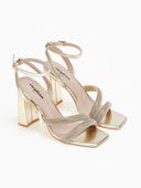 Πέδιλα με φαρδιές στρας φάσες - Χρυσό - thefashionproject.gr - Stephan