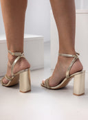 Πέδιλα με φαρδιές στρας φάσες - Χρυσό - thefashionproject.gr - Stephan