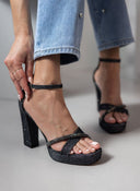 Πέδιλα με μπαρέτα και στρας TFP - Μαύρο/Ατσαλί - thefashionproject.gr - TFP