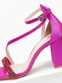 Πέδιλα με στρας και μπαρέτα σατέν tfp - Φούξια - thefashionproject.gr - TFP