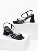 Πέδιλα με στρας σατέν tfp - Μαύρο - thefashionproject.gr - TFP