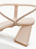 Πέδιλα με στρας σατέν tfp - Nude - thefashionproject.gr - TFP