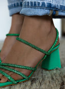 Πέδιλα με στρας σατέν tfp - Πράσινο - thefashionproject.gr - TFP