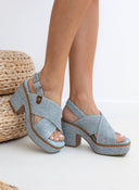 Πέδιλα platforms από ψάθα Refresh 171790 - Γαλάζιο - thefashionproject.gr - Refresh