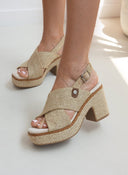 Πέδιλα platforms από ψάθα Refresh 171790 - Μπεζ - thefashionproject.gr - Refresh