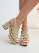 Πέδιλα platforms από ψάθα Refresh 171790 - Μπεζ - thefashionproject.gr - Refresh