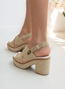 Πέδιλα platforms από ψάθα Refresh 171790 - Μπεζ - thefashionproject.gr - Refresh