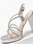 Πέδιλα σατέν με crossover στρας λουράκια TFP - Ασημί - thefashionproject.gr - TFP