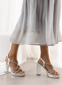 Πέδιλα σατέν με crossover στρας λουράκια TFP - Ασημί - thefashionproject.gr - TFP