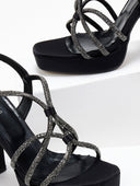Πέδιλα σατέν με crossover στρας λουράκια TFP - Μαύρο - thefashionproject.gr - TFP